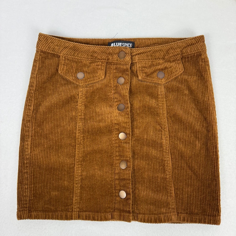 Blues‎ Spice Corduroy Button Front A-Line Mini Skirt Brown Size 3